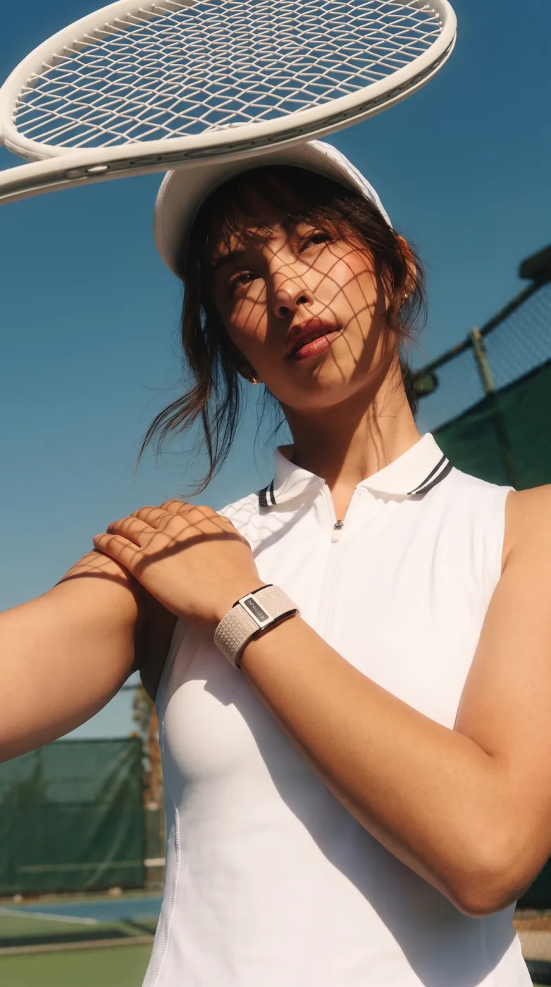 A tennis player wearing a band